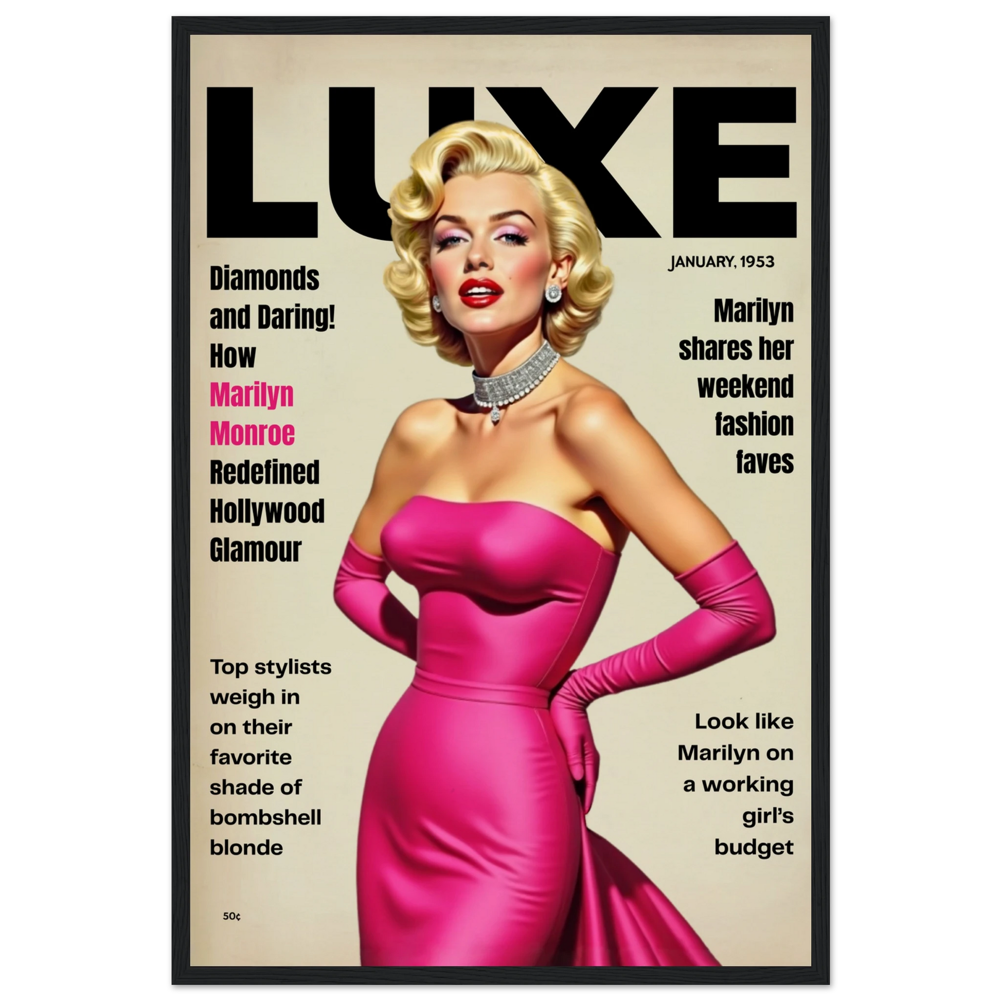 Marilyn Monroe Old Hollywood Art Print Black Wood Frame 40x60 cm 16x24″ Museum-Quality Matte Paper Wooden Framed Poster
