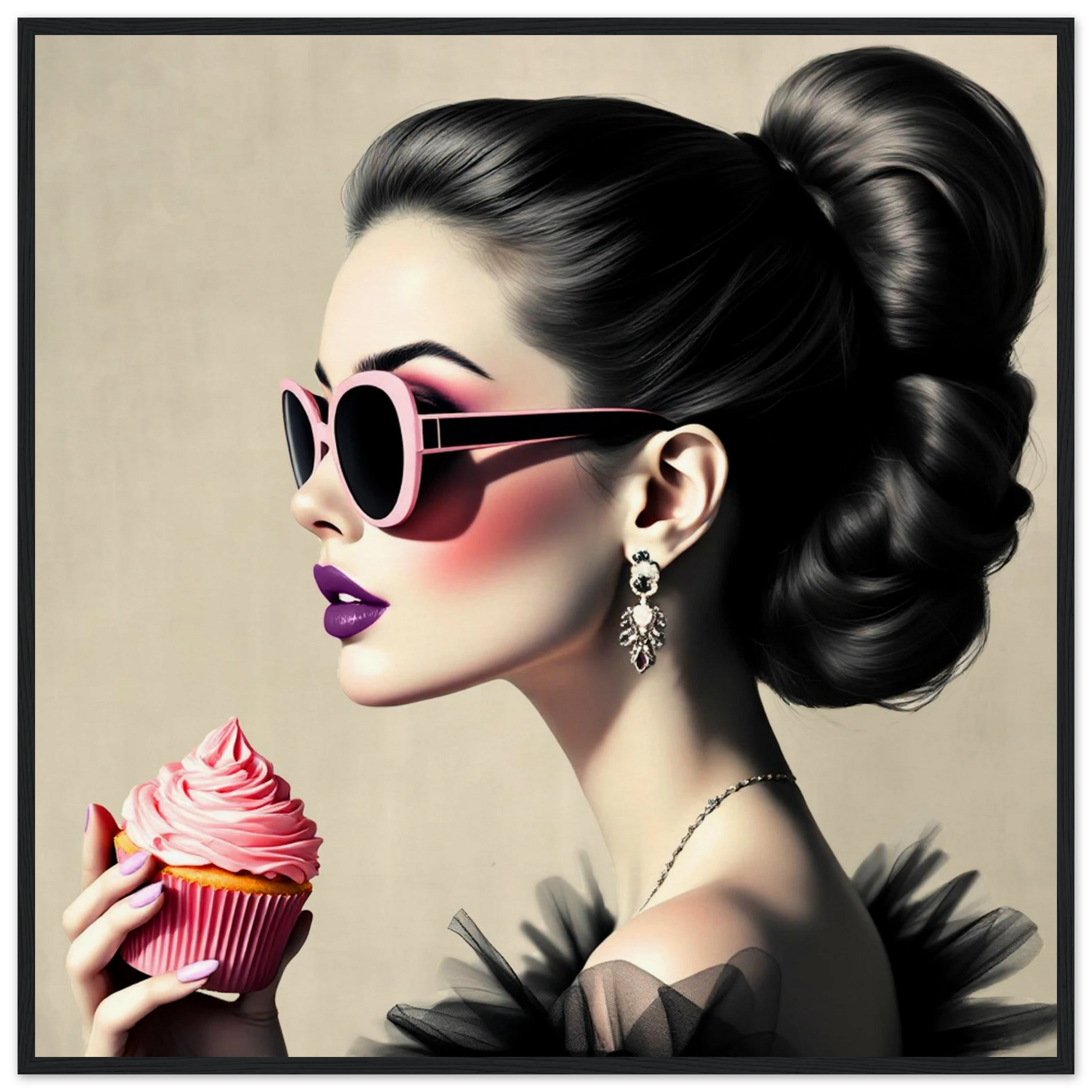 Retro Fashion Model Glam Cupcake Art Print 70x70 cm 28x28″ Museum-Quality Matte Paper Wooden Framed Poster
