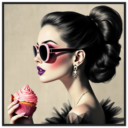 Retro Fashion Model Glam Cupcake Art Print 70x70 cm 28x28″ Museum-Quality Matte Paper Wooden Framed Poster