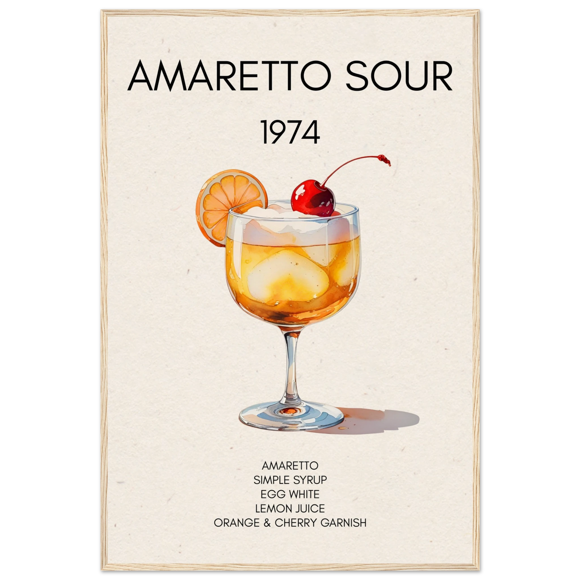 Amaretto Sour Cocktail Bar Art Print Light Wood Frame 60x90 cm 24x36″ Museum-Quality Matte Paper Wooden Framed Poster