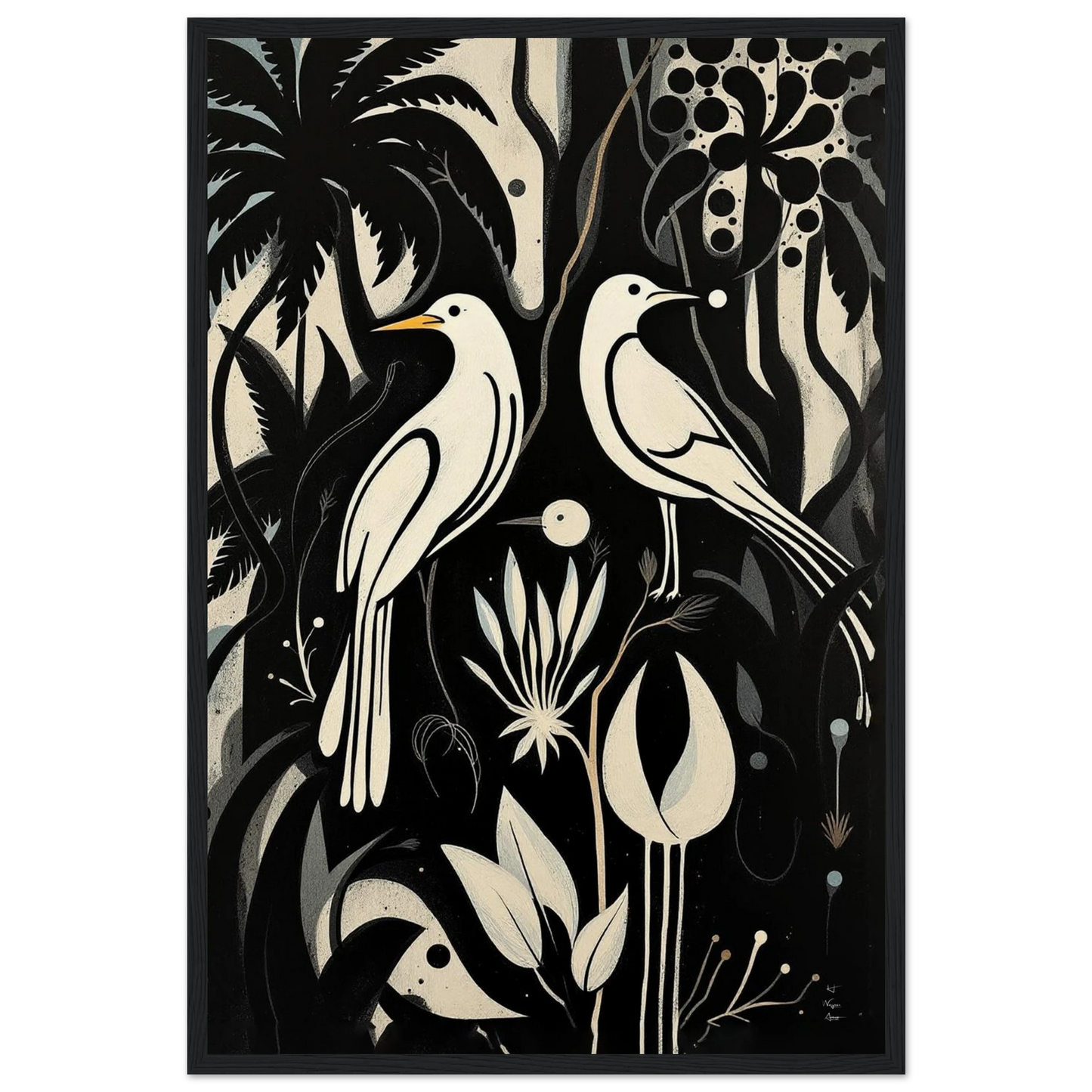 Black & White Minimalist Bird Art Print Black Wood Frame 40x60 cm 16x24″ Museum-Quality Matte Paper Wooden Framed Poster
