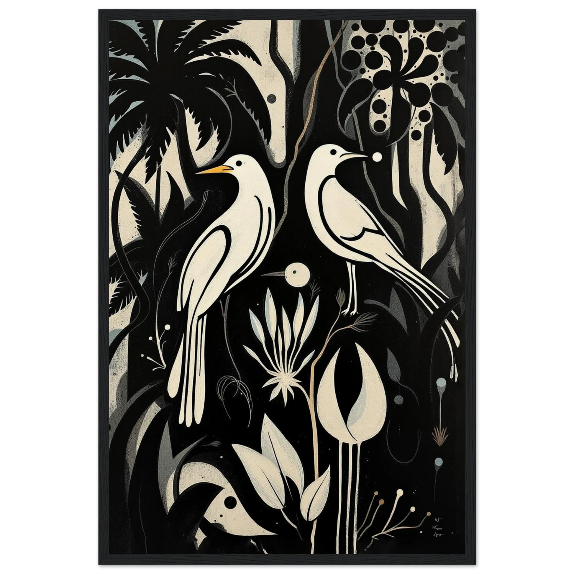 Black & White Minimalist Bird Art Print Black Wood Frame 40x60 cm 16x24″ Museum-Quality Matte Paper Wooden Framed Poster