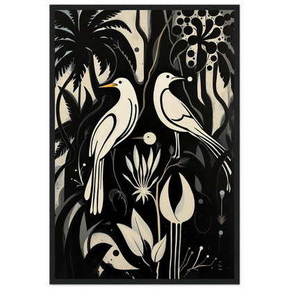 Black & White Minimalist Bird Art Print Black Wood Frame 40x60 cm 16x24″ Museum-Quality Matte Paper Wooden Framed Poster