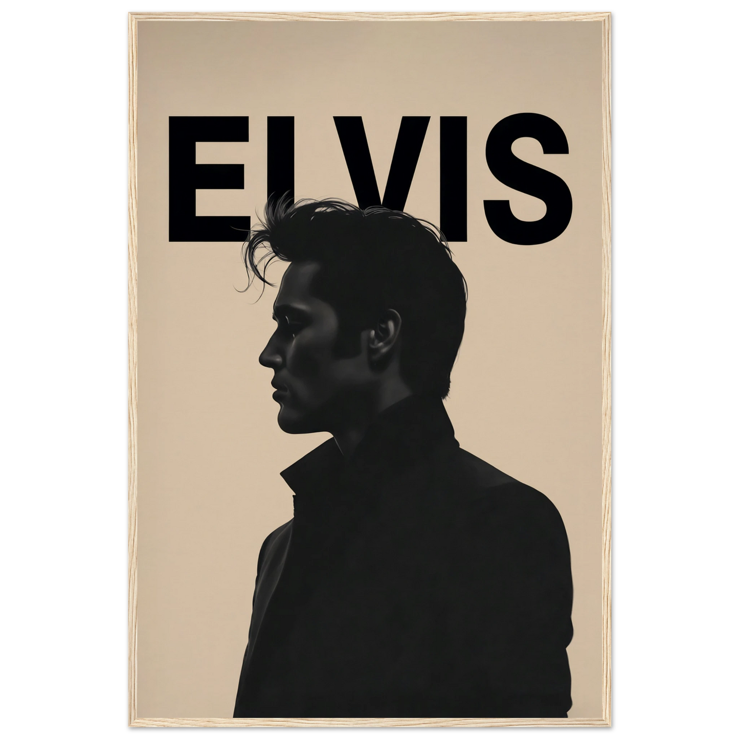 Young Elvis Presley Silhouette Art Print Light Wood Frame 60x90 cm 24x36″ Museum-Quality Matte Wooden Framed Poster