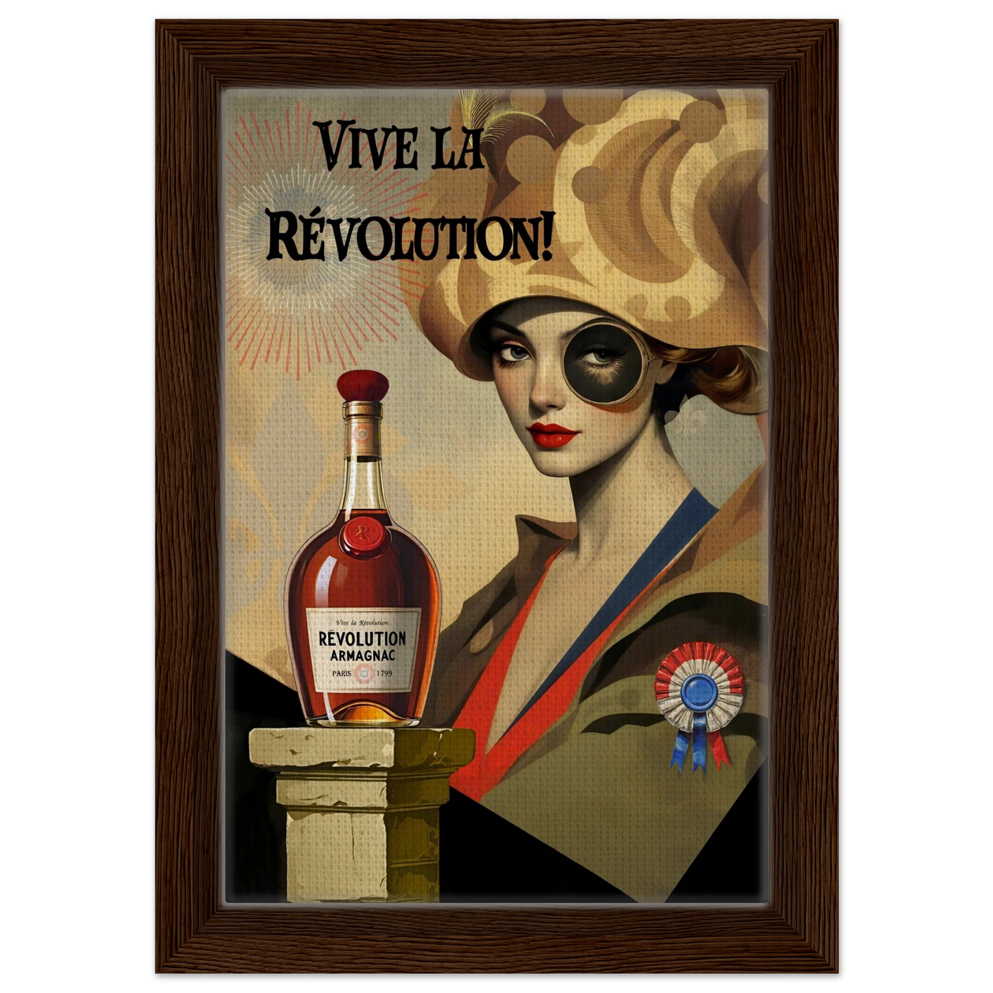 Vintage French Revolution Cognac Art Print Dark Brown Wood Frame 20x30 cm 8x12″ Framed Canvas
