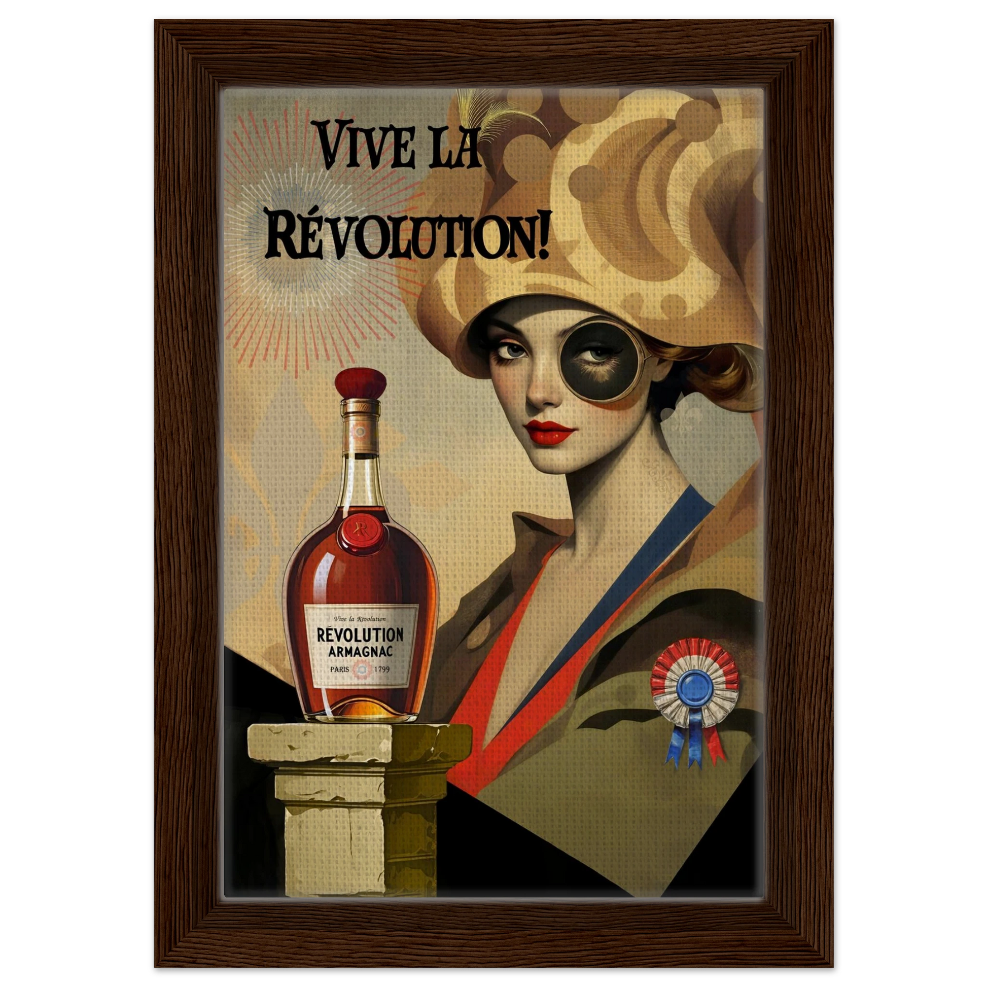 Vintage French Revolution Cognac Art Print Dark Brown Wood Frame 20x30 cm 8x12″ Framed Canvas