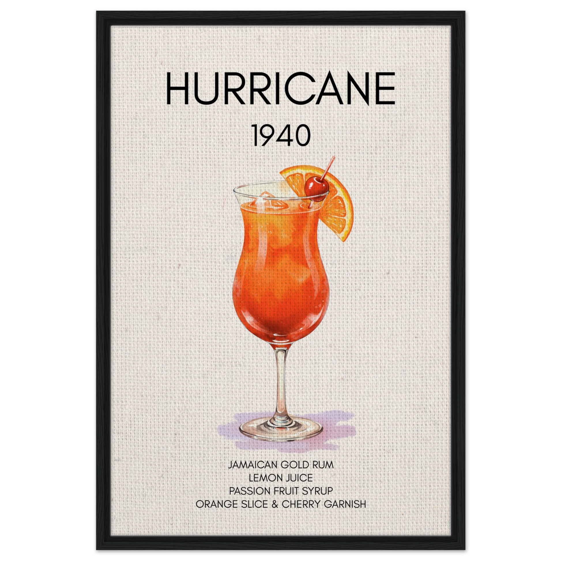 Hurricane Cocktail Bar Art Print Black Wood Frame 60x90 cm 24x36″ Framed Canvas