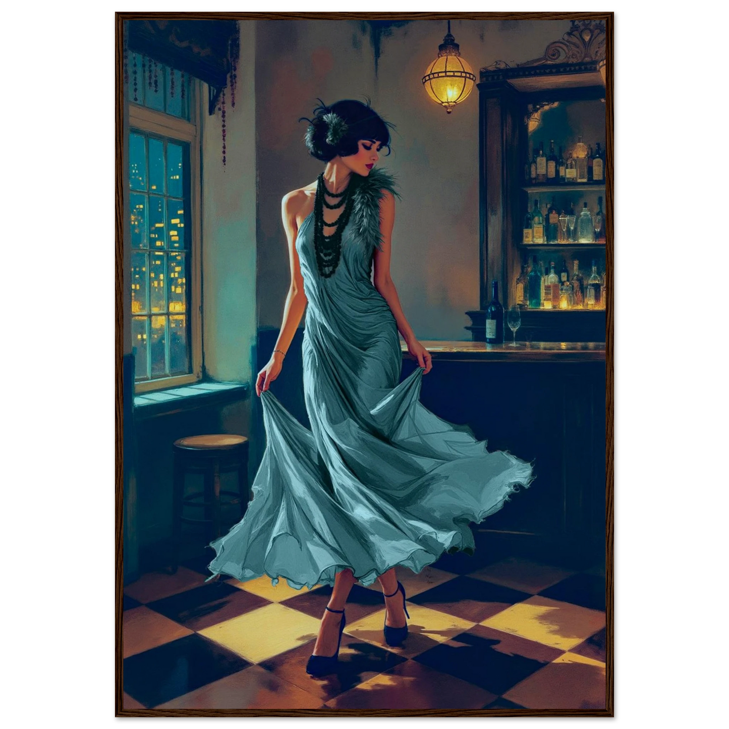 1920s Flapper Speakeasy Art Print 70x100 cm 28x40″ Museum-Quality Matte Paper Wooden Framed Poster Dark Brown Wood Frame
