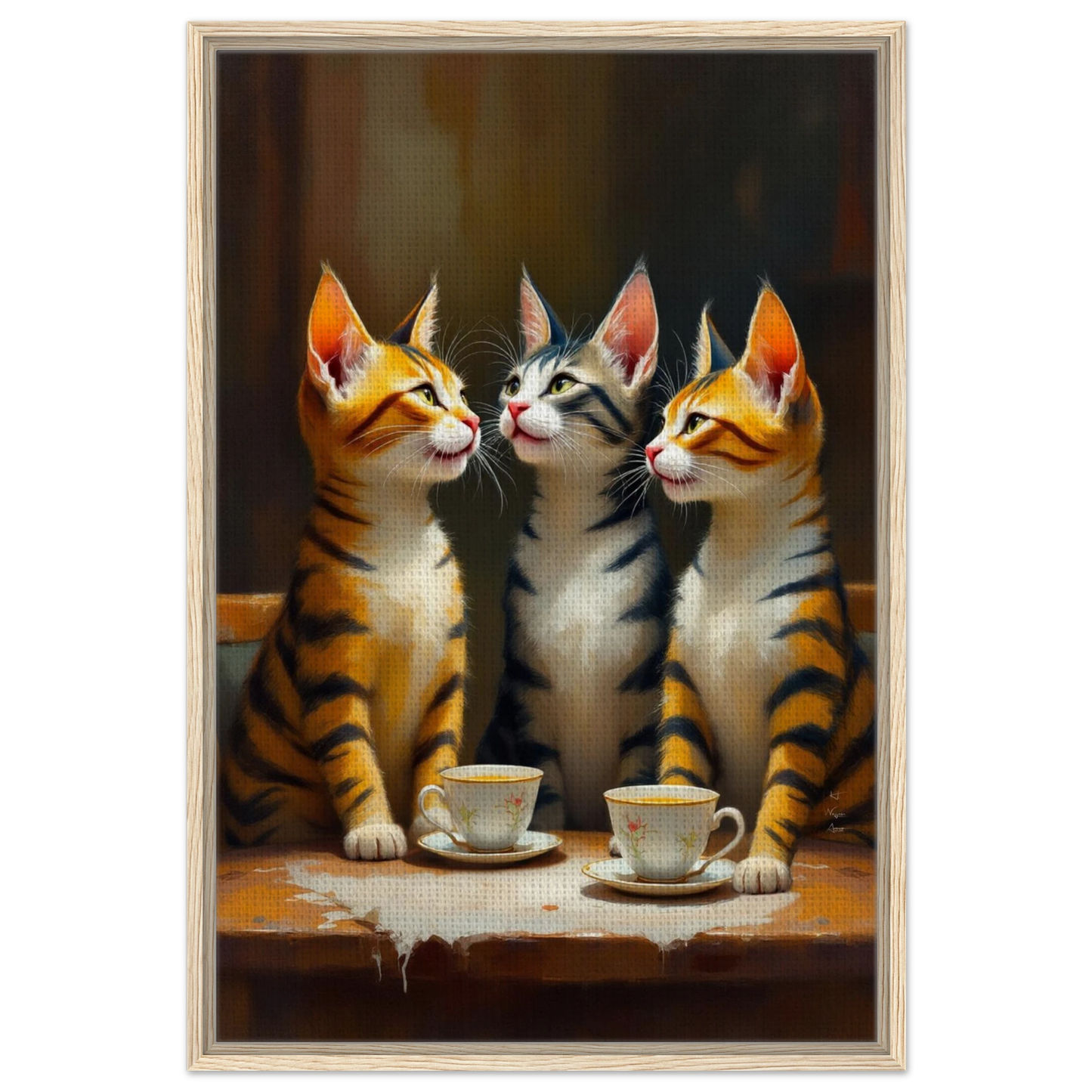 Tabby Cat Vintage Kitchen Art Print 60x90 cm 24x36″ Framed Canvas Light Wood Frame