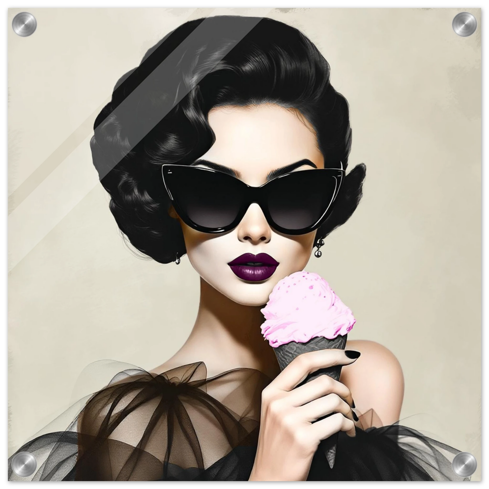 Retro Fashion Model Ice Cream Art Print 40x40 cm 16x16″ Sleek Acrylic Print