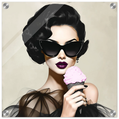 Retro Fashion Model Ice Cream Art Print 40x40 cm 16x16″ Sleek Acrylic Print