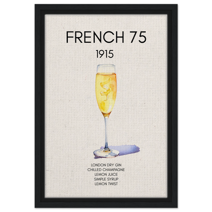 French 75 Cocktail Art Print Black Wood Frame 30x45 cm 12x18″ Framed Canvas