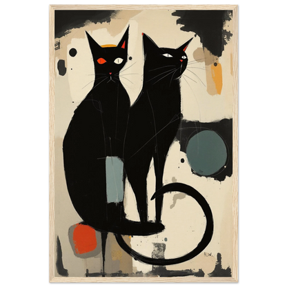 Abstract Crazy Cat Duo Art Print Light Wood Frame 40x60 cm 16x24″ Museum-Quality Matte Paper Wooden Framed Poster