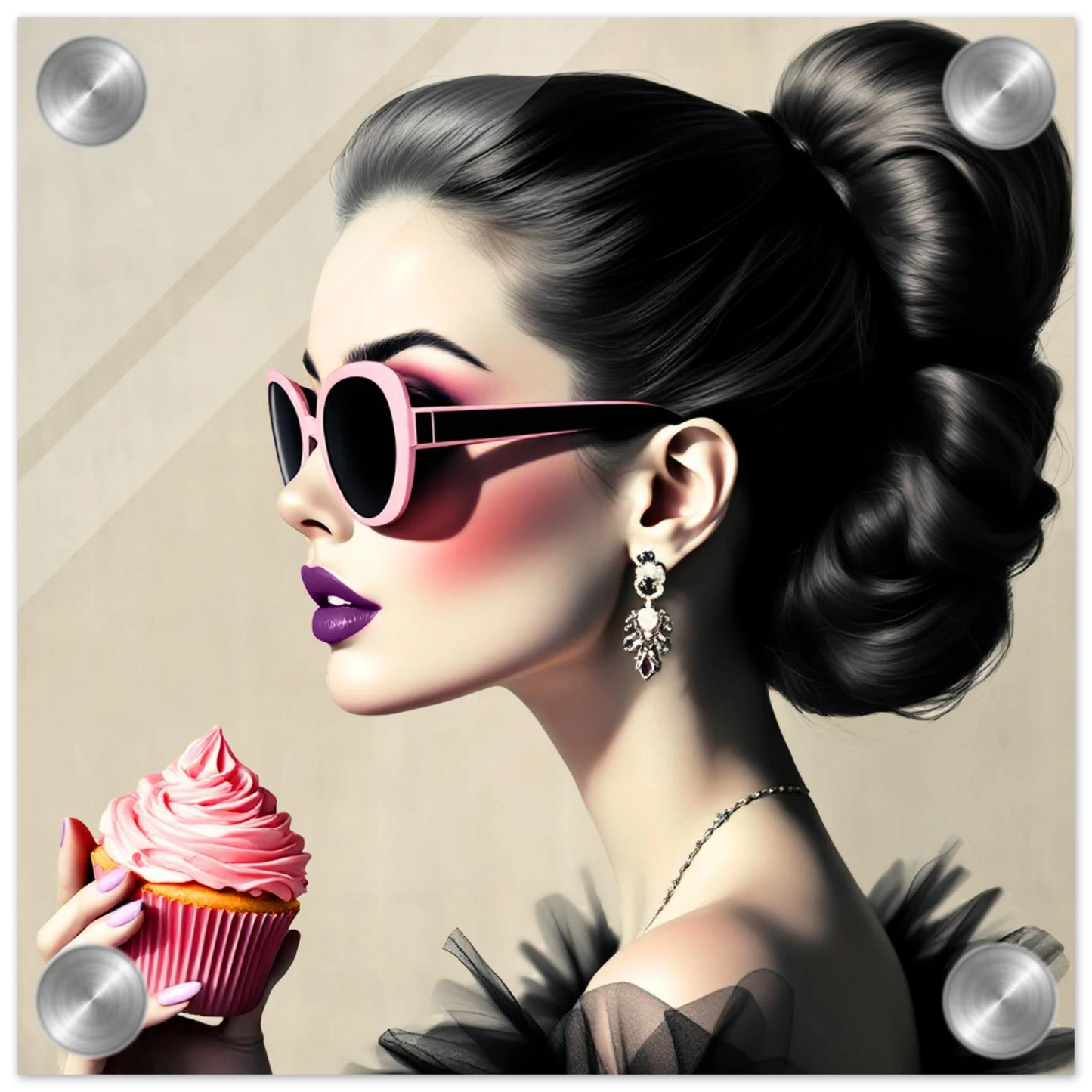 Retro Fashion Model Glam Cupcake Art Print 20x20 cm 8x8″ Sleek Acrylic Print