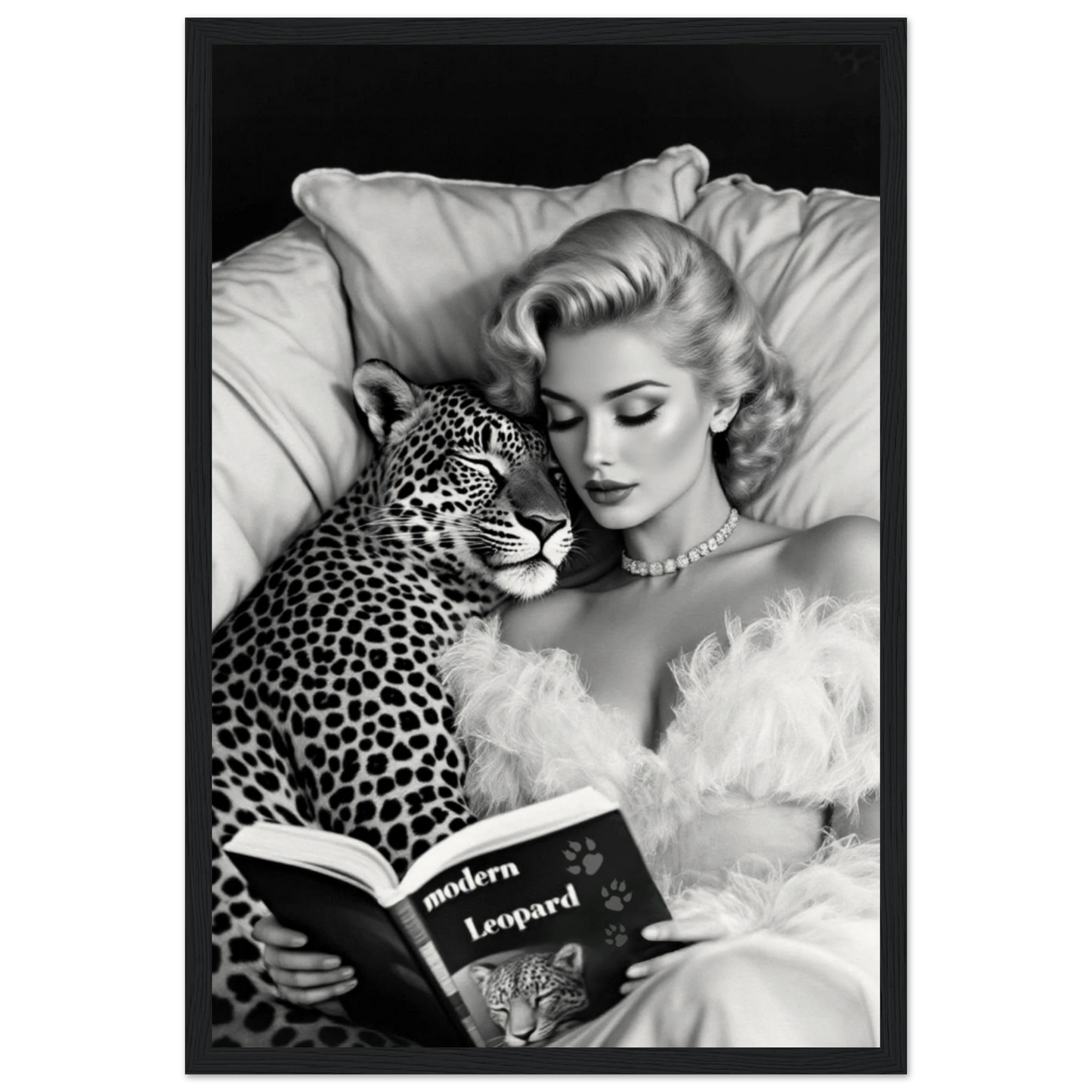 Hollywood Starlet Leopard Cat Art Print 30x45 cm 12x18″ Museum-Quality Matte Paper Wooden Framed Poster Black Wood Frame