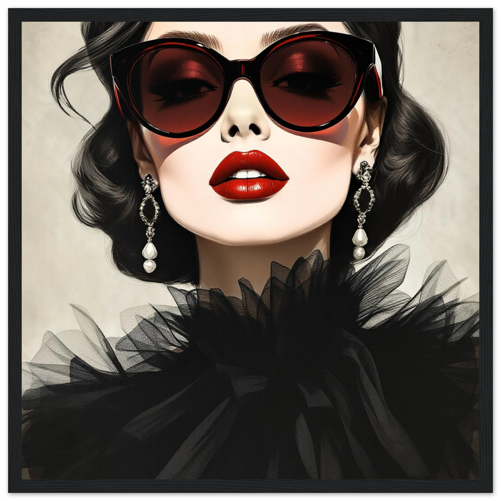 Paris Glam 80s Fashion Model Art Print 40x40 cm 16x16″ Classic Matte Wooden Framed Poster