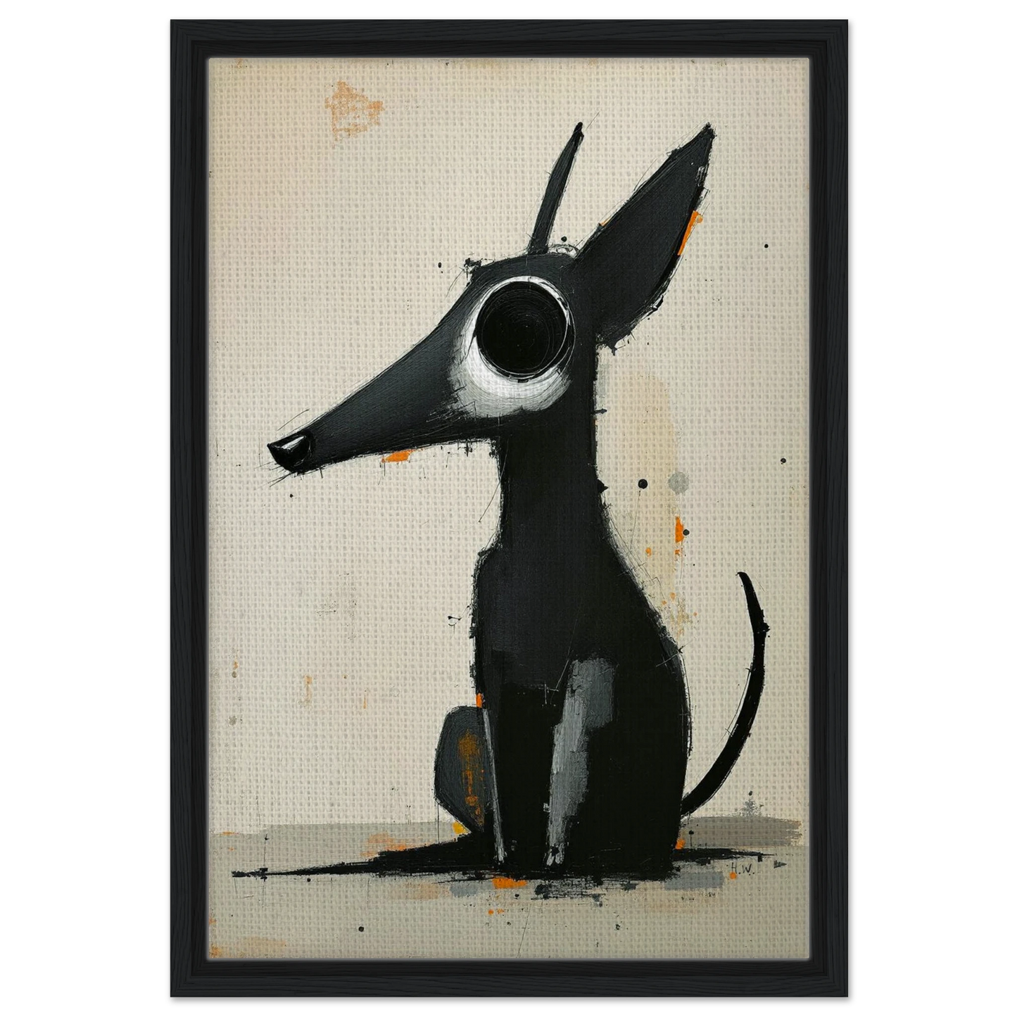 Big Eyed Abstract Dog Fine Art Print Black Wood Frame 40x60 cm 16x24″ Framed Canvas