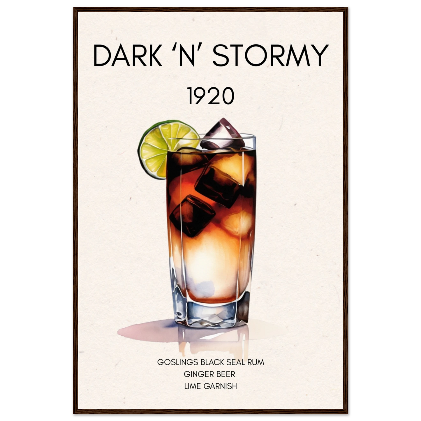 Dark n Stormy Cocktail Drink Bar Art Print Dark Brown Wood Frame 60x90 cm 24x36″ Classic Matte Paper Wooden Framed Poster