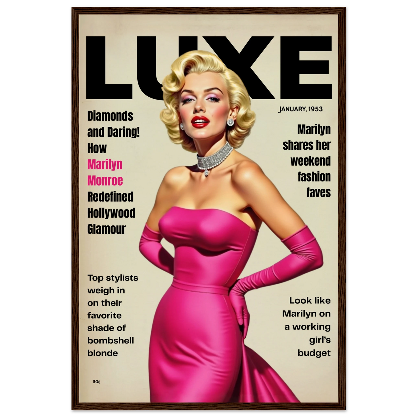 Marilyn Monroe Old Hollywood Art Print Dark Brown Wood Frame 40x60 cm 16x24″ Museum-Quality Matte Paper Wooden Framed Poster