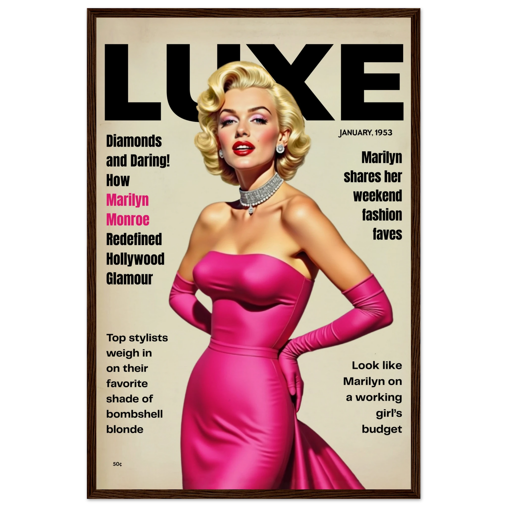 Marilyn Monroe Old Hollywood Art Print Dark Brown Wood Frame 40x60 cm 16x24″ Museum-Quality Matte Paper Wooden Framed Poster