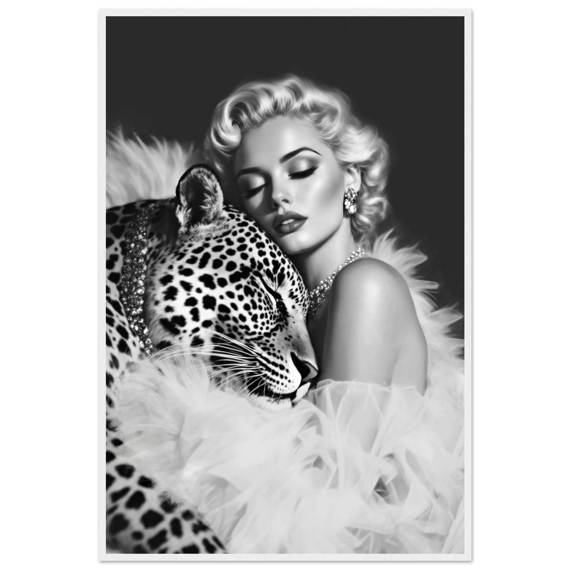 Marilyn Monroe Glam Leopard Art Print White Wood Frame 60x90 cm 24x36″ Premium Matte Paper Wooden Framed Poster