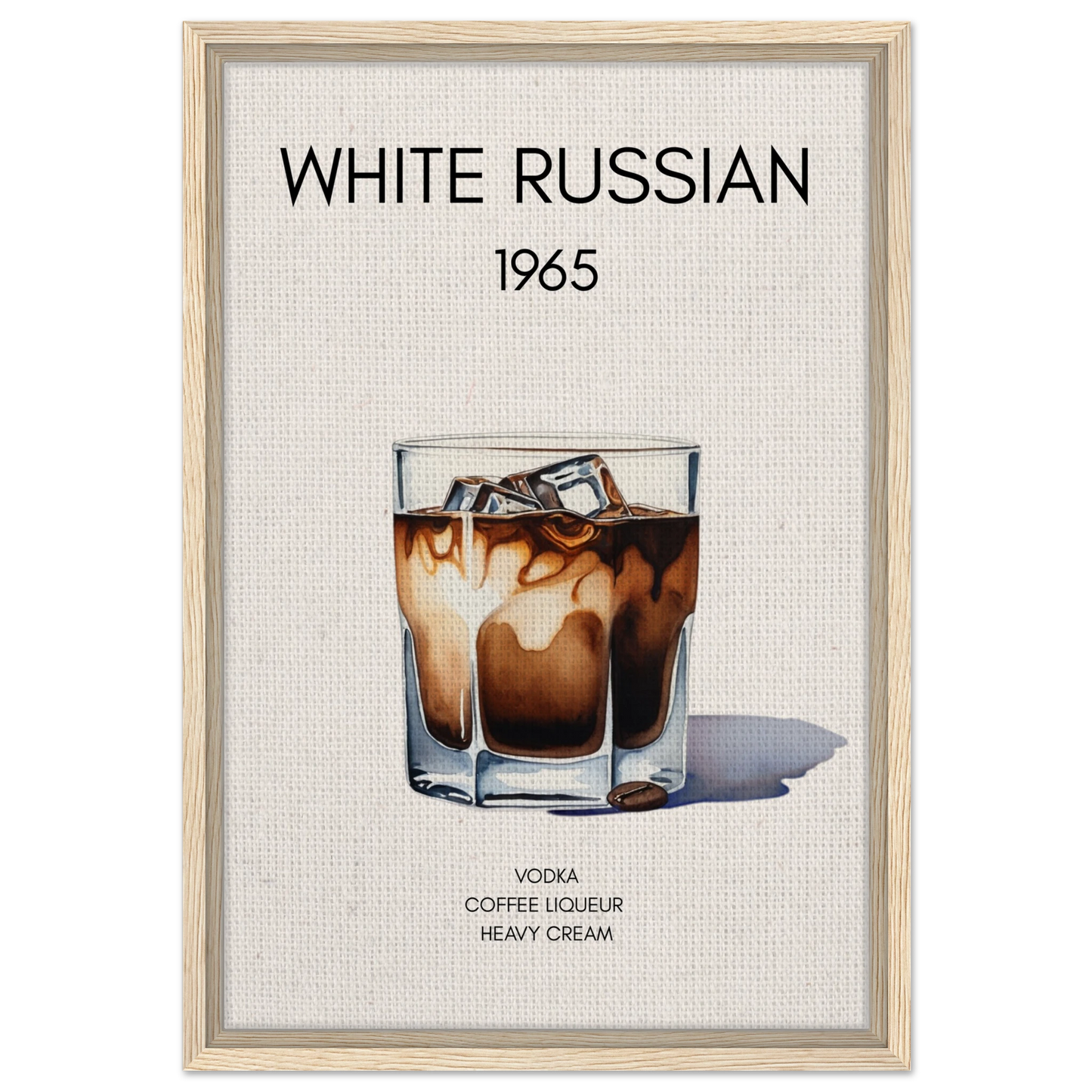 White Russian Cocktail Bar Art Poster Print Light Wood Frame 40x60 cm 16x24″ Framed Canvas