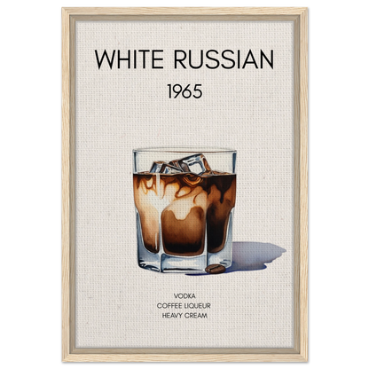 White Russian Cocktail Bar Art Print Light Wood Frame 40x60 cm 16x24″ Framed Canvas