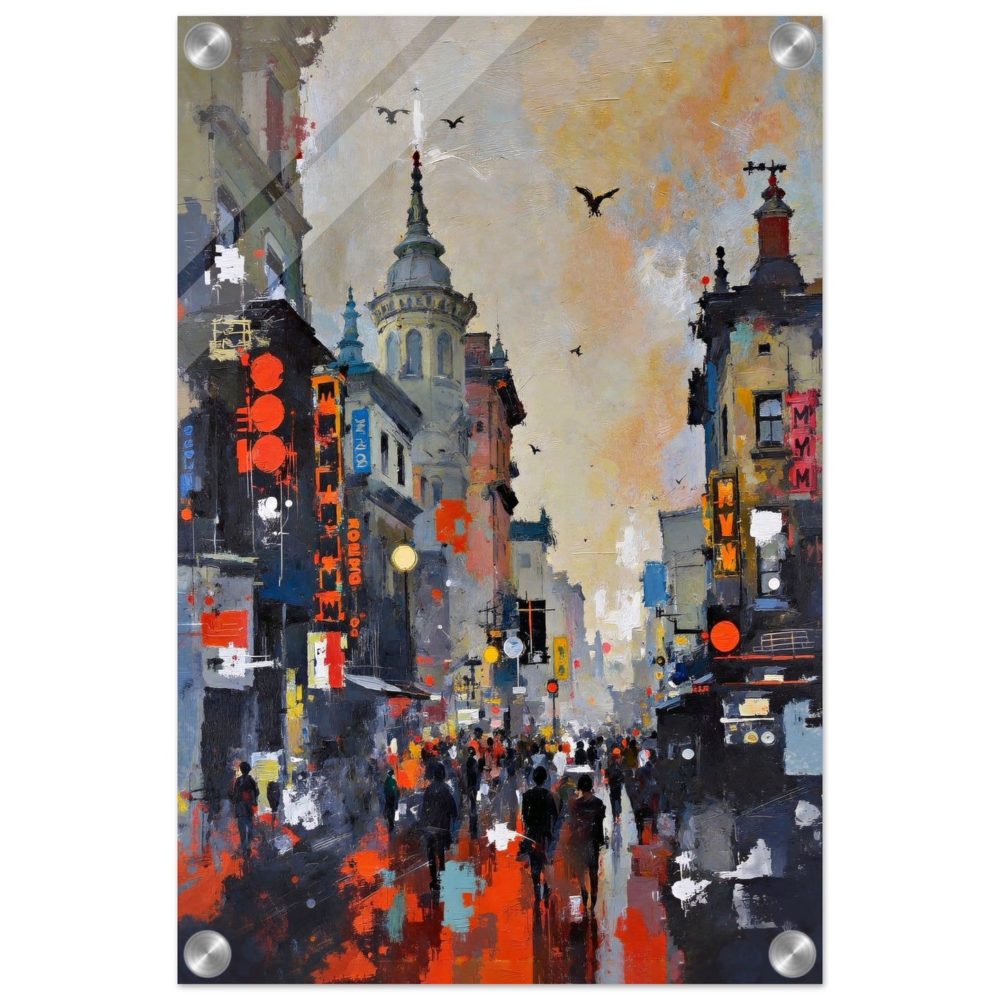Gothic City Street Art Print - European Cityscape 30x45 cm 12x18″ Classic Matte Framed Poster - Black Wood