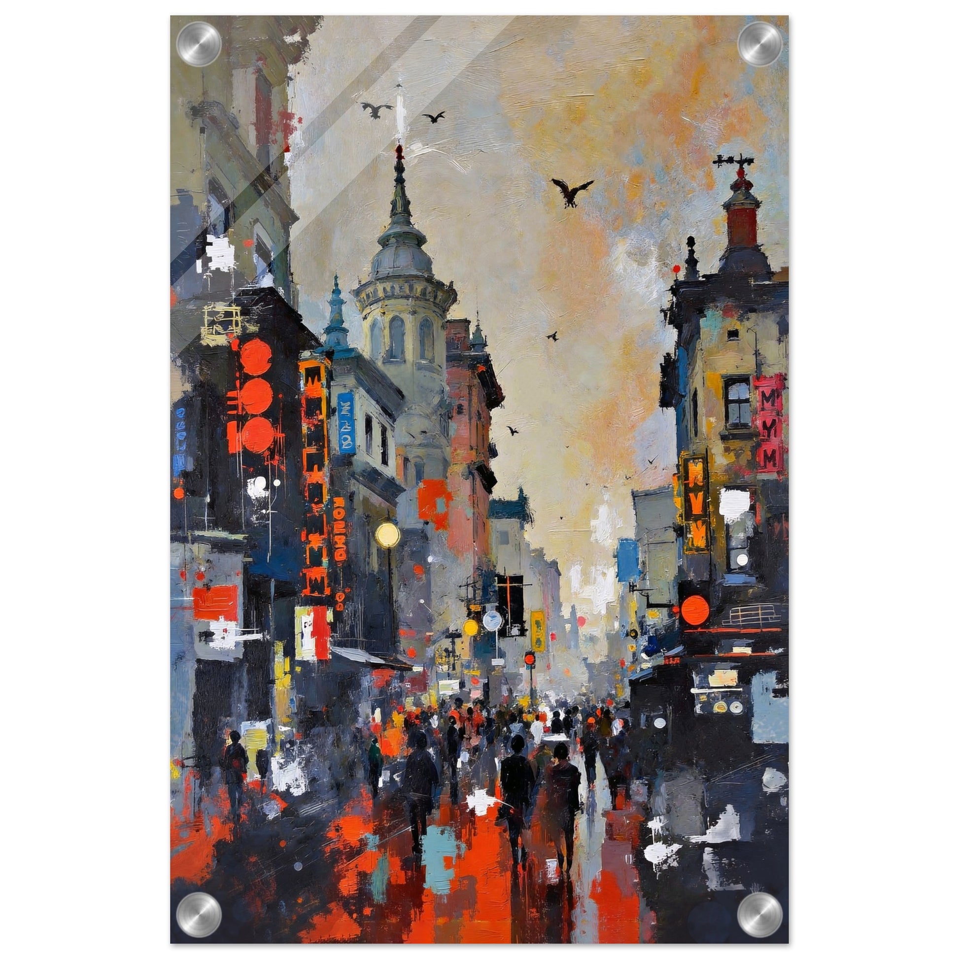 Gothic City Street Art Print - European Cityscape 30x45 cm 12x18″ Classic Matte Framed Poster - Black Wood