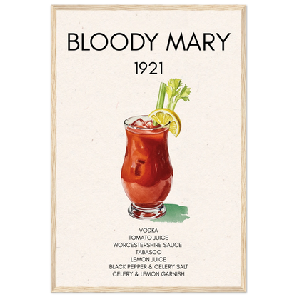 Bloody Mary Cocktail Bar Art Print Light Wood Frame 40x60 cm 16x24″ Premium Matte Paper Wooden Framed Poster
