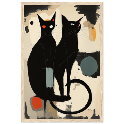 Abstract Crazy Cat Duo Art Print Light Wood Frame 30x45 cm 12x18″ Premium Matte Paper Wooden Framed Poster