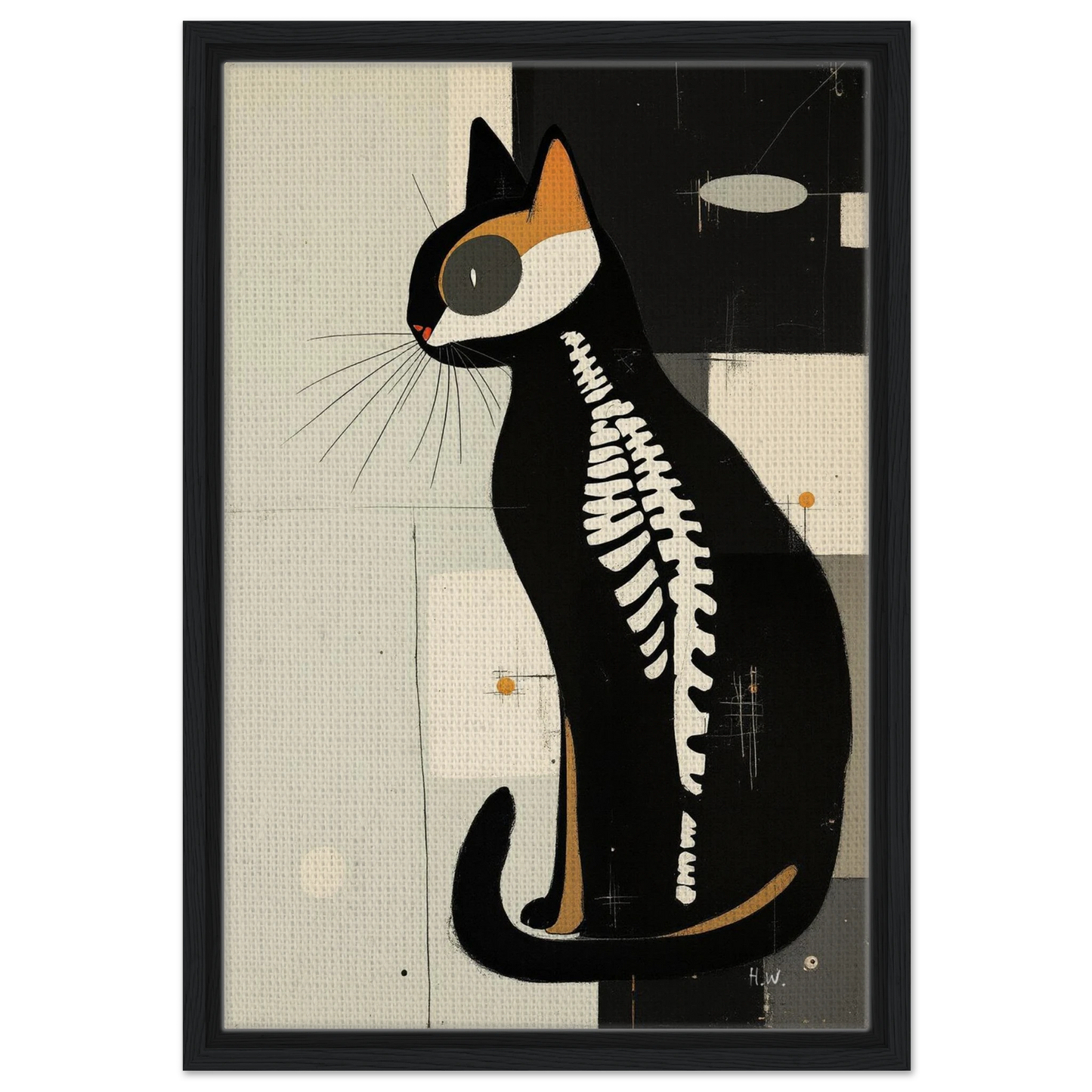 Modern Cat Skeleton Abstract Art Poster Print Black Wood Frame 40x60 cm 16x24″ Framed Canvas