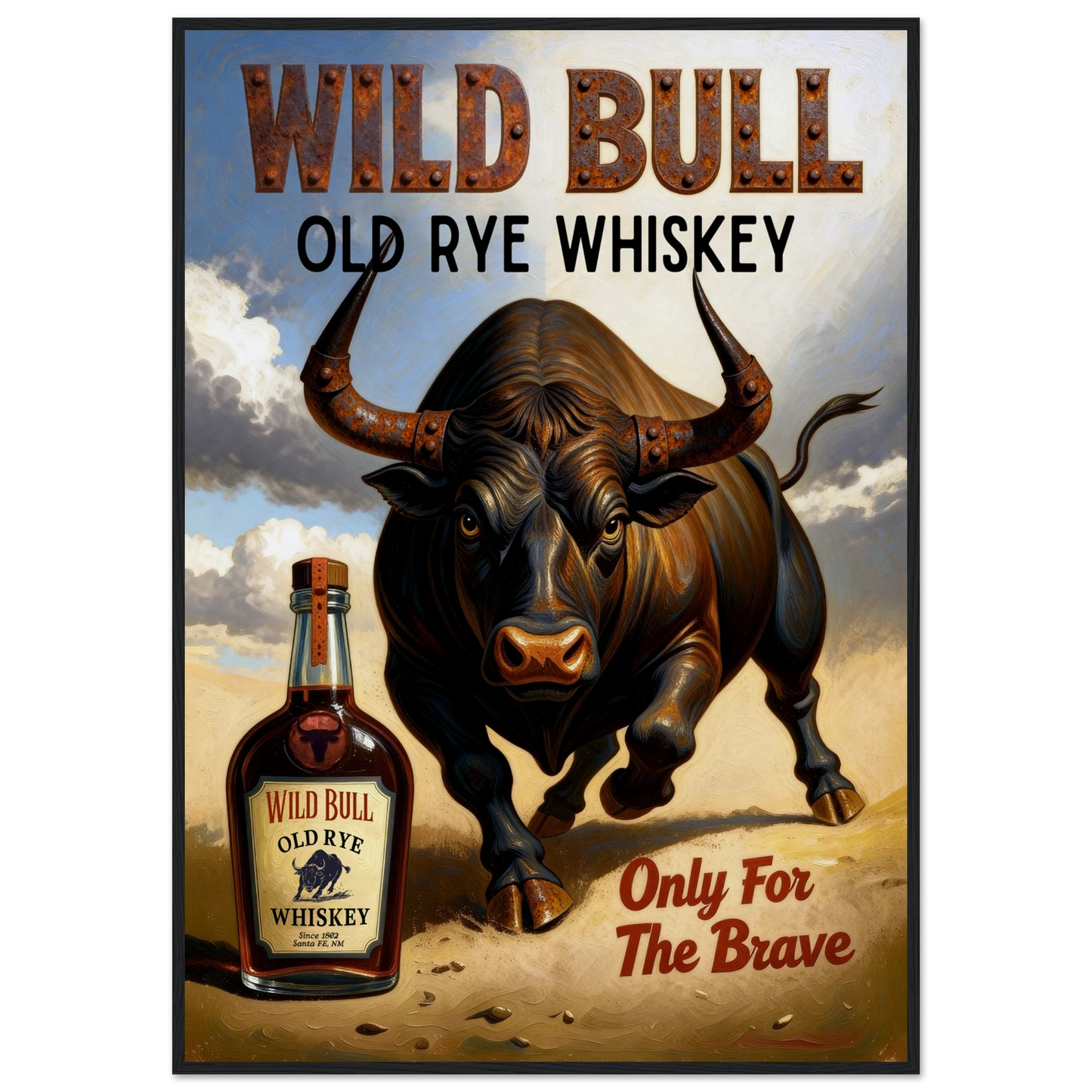 Wild Bull Old West Rye Whiskey Poster Print 70x100 cm 28x40″ Museum-Quality Matte Framed Poster Black Wood Frame