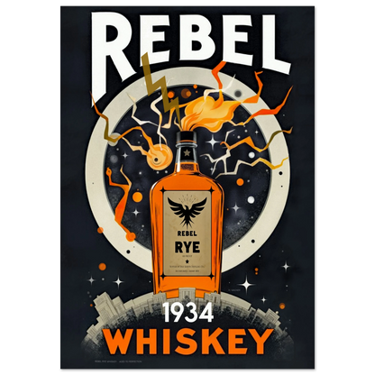 Rebel Whiskey Cocktail Bar Poster Print No Frame 60x90 cm 24x36″ Canvas