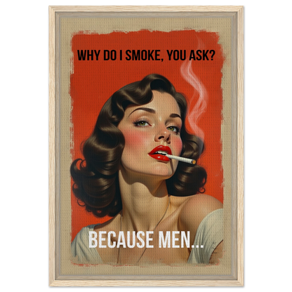 Retro Smoking Pin-Up Girl Art Print Light Wood Frame 40x60 cm 16x24″ Framed Canvas