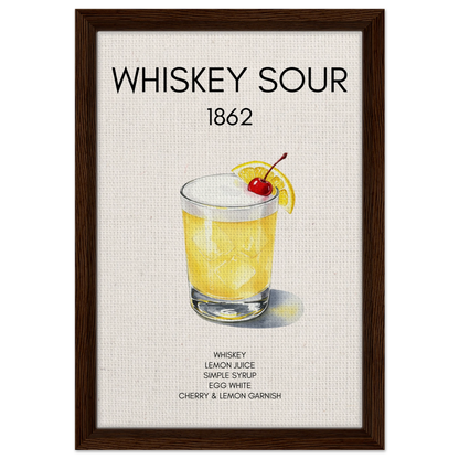 Whiskey Sour Cocktail Bar Art Print Dark Brown Wood Frame 30x45 cm 12x18″ Framed Canvas