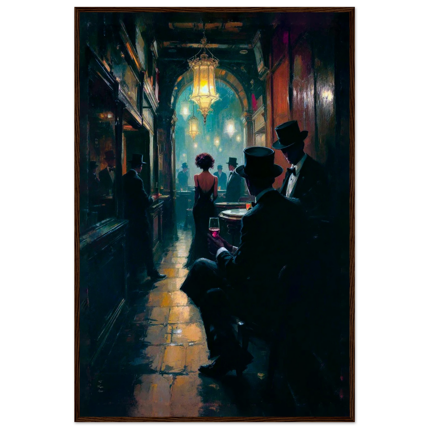 Prohibition Speakeasy Art Deco Print Dark Brown Wood Frame 60x90 cm 24x36″ Museum-Quality Matte Framed Poster