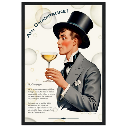 Art Deco Champagne Funny Poem Art Print 30x45 cm 12x18″ Premium Matte Paper Wooden Framed Poster Black frame