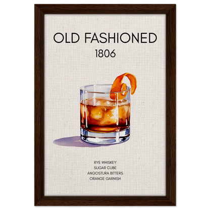 Classic Old Fashioned Cocktail Bar Art Print Dark Brown Wood Frame 30x45 cm 12x18″ Framed Canvas