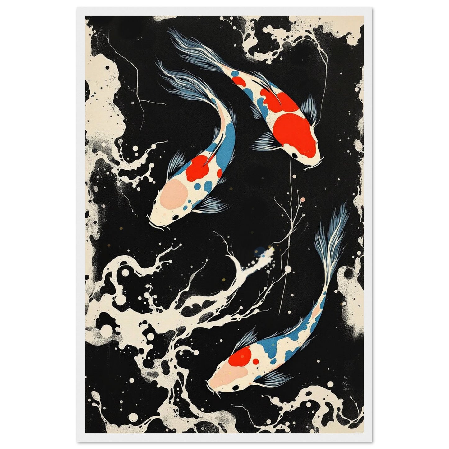 Modern Black White Koi Fish Ocean Art Print 40x60 cm 16x24″ Museum-Quality Matte Paper Wooden Framed Poster White Wood Frame