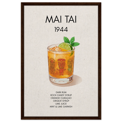 Mai Tai Tropical Cocktail Bar Poster Print Dark Brown Wood Frame 60x90 cm 24x36″ Framed Canvas