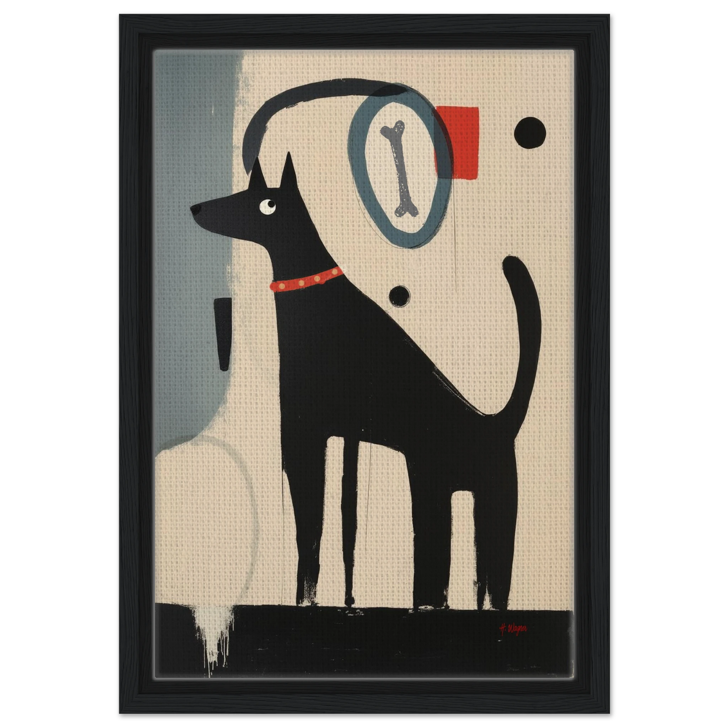 Quirky Modern Dog Art Print 30x45 cm 12x18″ Framed Canvas Black Wood Frame