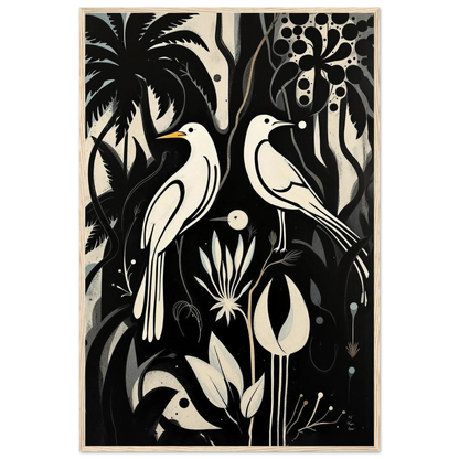 Black & White Minimalist Bird Art Print Light Wood Frame 60x90 cm 24x36″ Classic Matte Paper Wooden Framed Poster