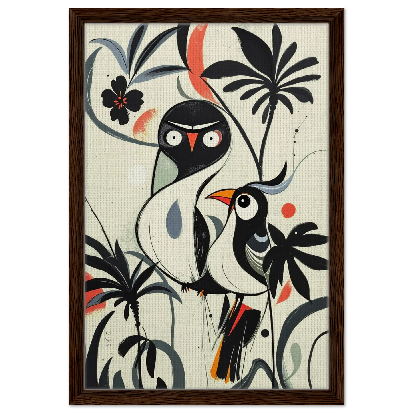 Abstract Bird Modern Tropical Art Print Dark Brown Wood Frame 40x60 cm 16x24″ Framed Canvas