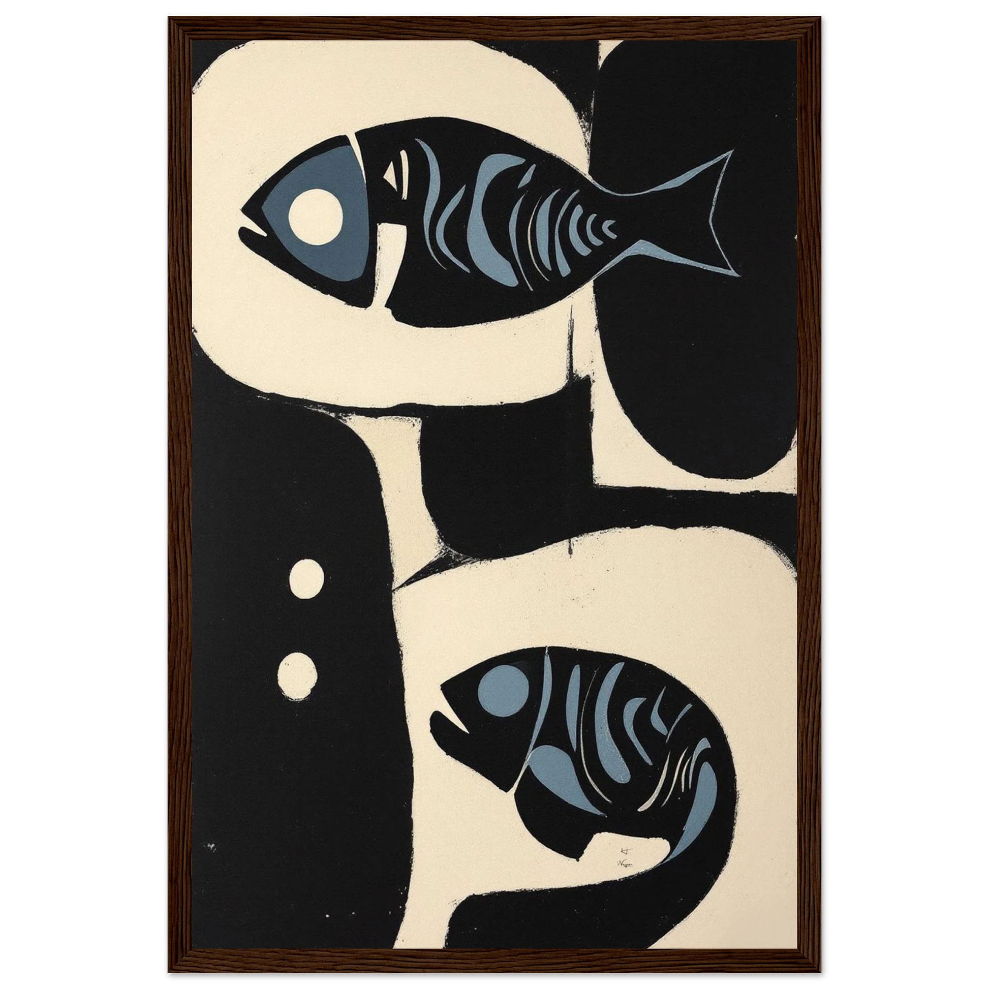 Abstract Mid-Century Modern Fish Art Print Dark Brown Wood Frame 30x45 cm 12x18″ Premium Matte Wooden Framed Poster