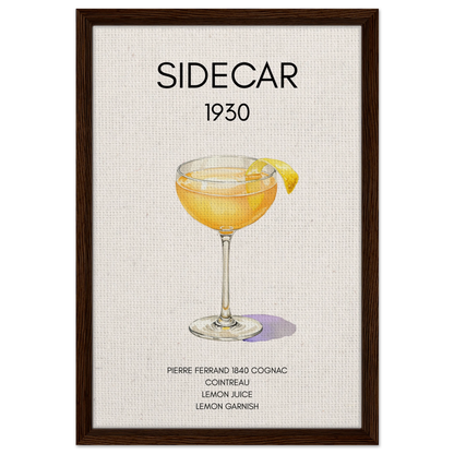 Classic Sidecar Cocktail Bar Art Print Dark Brown Wood Frame 40x60 cm 16x24″ Framed Canvas
