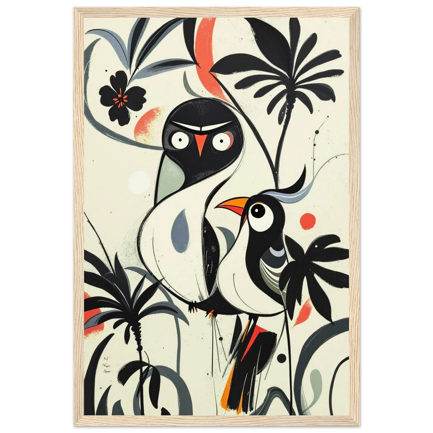 Abstract Bird Modern Tropical Art Print Light Wood Frame 30x45 cm 12x18″ Premium Matte Paper Wooden Framed Poster