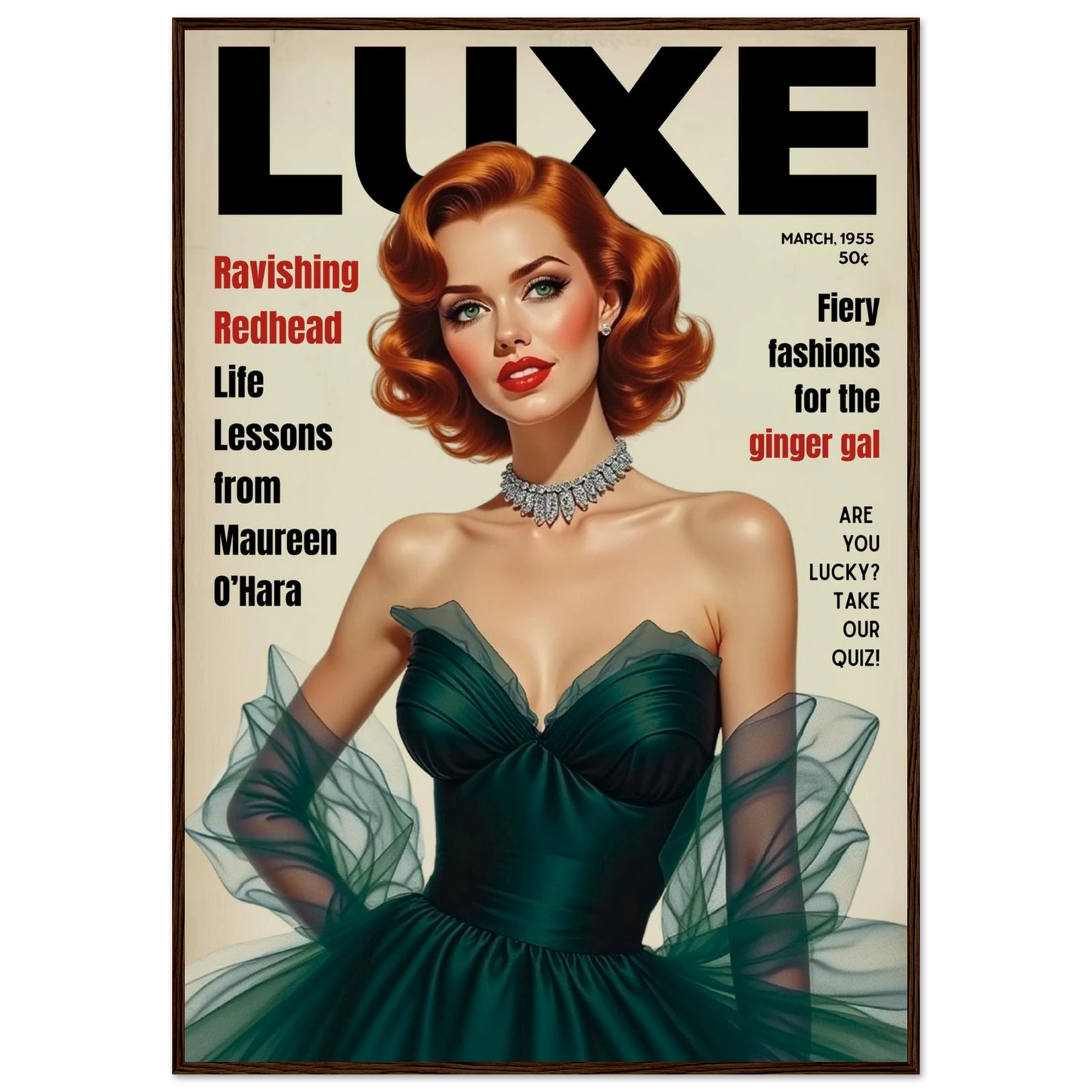 Maureen O'Hara Vintage Fashion Art Poster Print Dark Brown Wood Frame 70x100 cm 28x40″ Premium Matte Paper Wooden Framed Poster