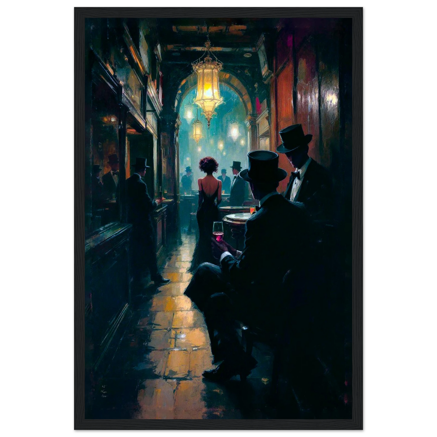 Prohibition Speakeasy Art Deco Print Black Wood Frame 30x45 cm 12x18″ Premium Matte Framed Poster