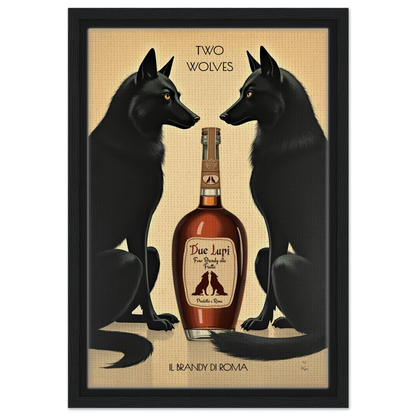 Two Wolves Italian Cocktail Bar Art Print 60x90 cm 24x36″ Framed Canvas Dark Brown Wood Frame